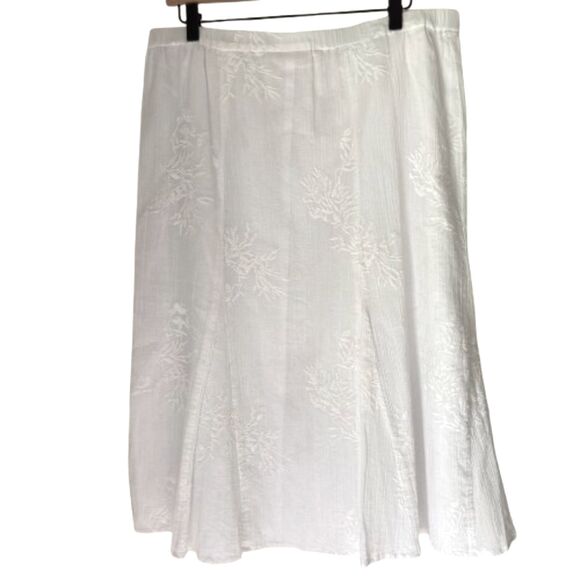 JM Collection Midi Skirt White Embroidered Lined Boho/ Prairie/ Cottage Core 16 - Picture 2 of 6
